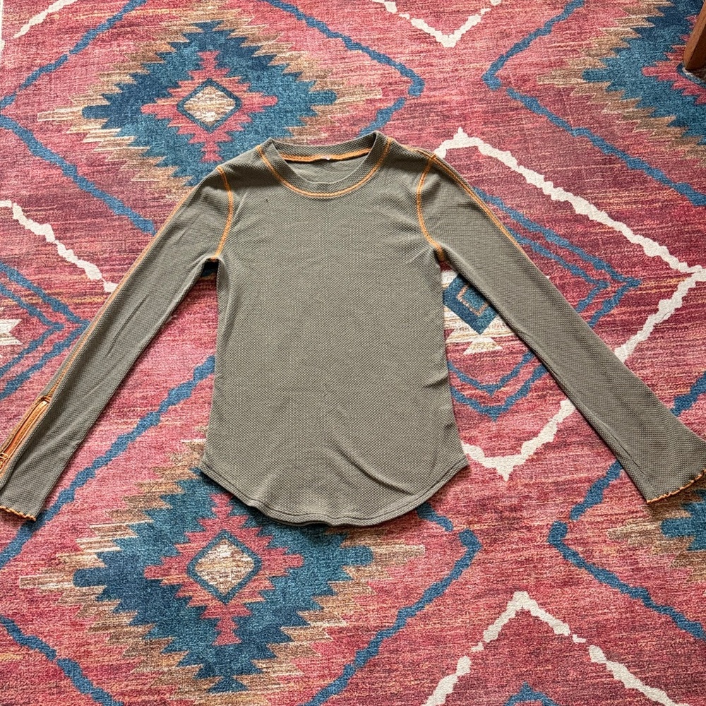 Free People Olive and Orange Long Sleeve Top